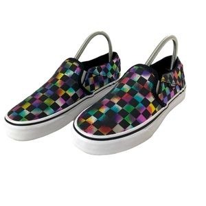 Vans Asher Checkered Metallic Rainbow Slip On Low Skate Sneaker Women's 6.5 NWOB